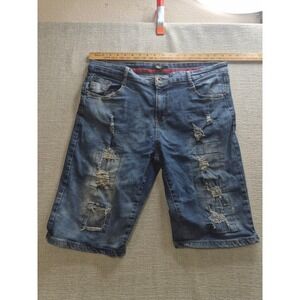 Public Supply Co. Bermuda Shorts Mens 36 Blue Denim Cotton Stretch Distressed
